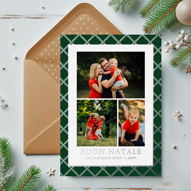 Tarjeta Festiva Con Relieve Metalizado Buon Natale Collage de fotos Green Check (Subido por el creador)