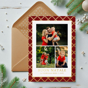 Tarjeta Festiva Con Relieve Metalizado Buon Natale Collage de fotos Red Check