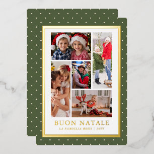 Tarjeta Festiva Con Relieve Metalizado Buon Natale Collage de fotos Simple Moderno