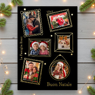 Tarjeta Festiva Con Relieve Metalizado Buon Natale Doodle Frame Multi Photo