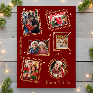 Tarjeta Festiva Con Relieve Metalizado Buon Natale Doodle Frame Multi Photo