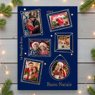 Tarjeta Festiva Con Relieve Metalizado Buon Natale Doodle Frame Multi Photo