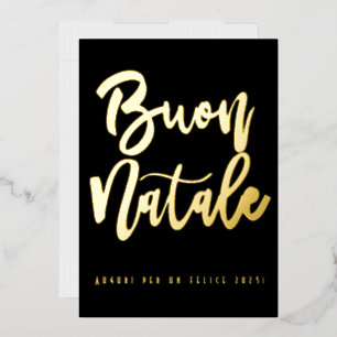 Tarjeta Festiva Con Relieve Metalizado Buon Natale Feliz 2023 Elegante Negro Oro Italiano