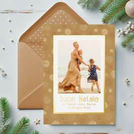 Tarjeta Festiva Con Relieve Metalizado Buon Natale Foto Oro moderno Punto Polka