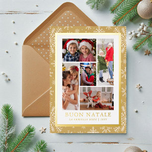 Tarjeta Festiva Con Relieve Metalizado Buon Natale Personalizado 5 Fotos con Hojuela de O