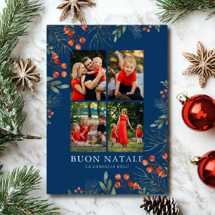 Tarjeta Festiva Con Relieve Metalizado Buon Natale personalizado con 4 fotos y foil para