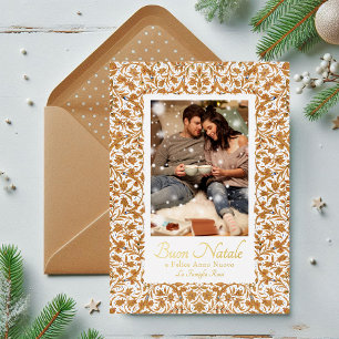 Tarjeta Festiva Con Relieve Metalizado Buon Natale Photo Floral