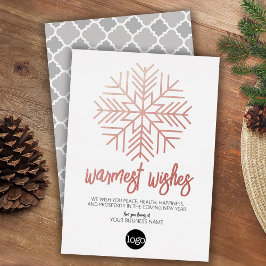 Tarjeta Festiva Con Relieve Metalizado Business Greeting White - Rosa de copos de nieve c