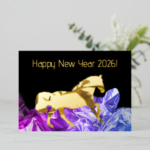Tarjeta Festiva Con Relieve Metalizado Caballo en papel arrugado - feliz año nuevo 20xx