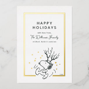 Tarjeta Festiva Con Relieve Metalizado Cacahuetes   Foto de Snoopy Reindeer Family