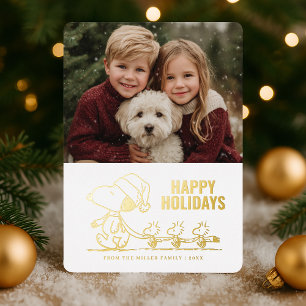Tarjeta Festiva Con Relieve Metalizado Cacahuetes Snoopy y Woodstock Foto de Vacaciones