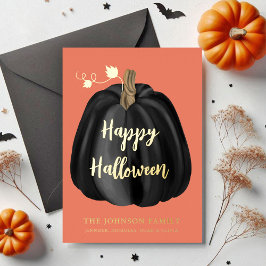 Tarjeta Festiva Con Relieve Metalizado Calabaza Naranja dulce oro de Halloween