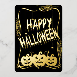 Tarjeta Festiva Con Relieve Metalizado Calabazas de Halloween de Lujo