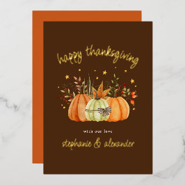 Tarjeta Festiva Con Relieve Metalizado Calabazas de otoño Feliz Día de Acción de Gracias 
