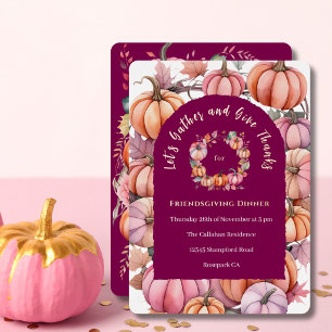 Tarjeta Festiva Con Relieve Metalizado Calabazas rosadas elegantes acuarela oro rosa real