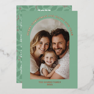 Tarjeta Festiva Con Relieve Metalizado Calendario 2027 - Archivo de Foto Vertical