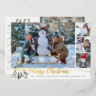 Tarjeta Festiva Con Relieve Metalizado Calendario de Collage de Fotos Navideñas Doradas 2