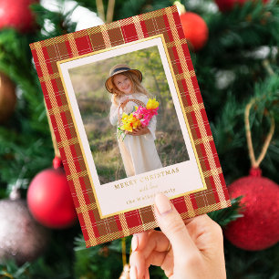 Tarjeta Festiva Con Relieve Metalizado Cálida foto de color rojo y dorado rustico