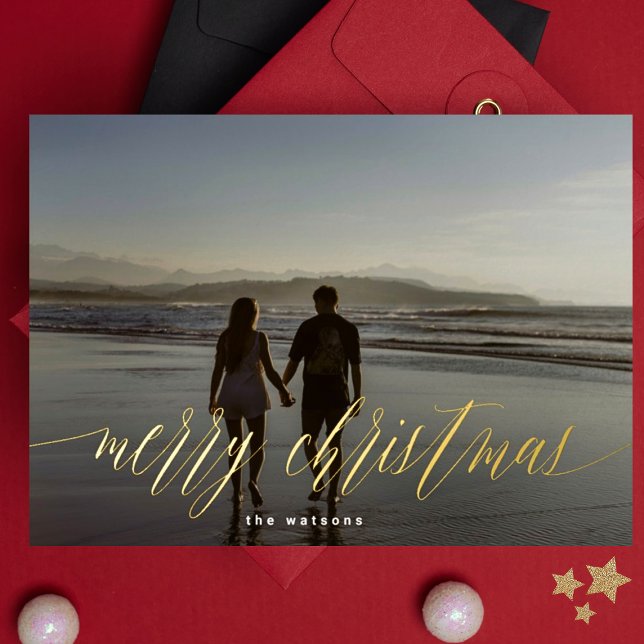 Tarjeta Festiva Con Relieve Metalizado Caligrafía con presión dorada Fotos navideñas (Subido por el creador)