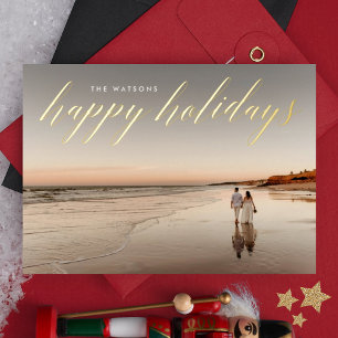 Tarjeta Festiva Con Relieve Metalizado Caligrafía de oro Festividades Felices