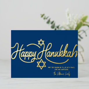 Tarjeta Festiva Con Relieve Metalizado Caligrafía Feliz Janucá 1 Foto