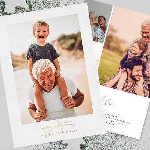 Tarjeta Festiva Con Relieve Metalizado caligrafía feliz navidad   familia multi foto