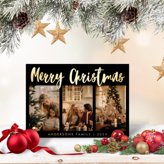 Tarjeta Festiva Con Relieve Metalizado Caligrafía simple: tres Navidades de fotografía a  (Subido por el creador)