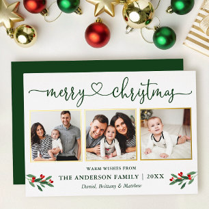 Tarjeta Festiva Con Relieve Metalizado Calligraphy Heart 3 Navidades de fotografía Holly 