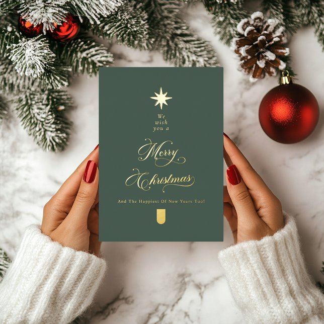 Tarjeta Festiva Con Relieve Metalizado Calligraphy Tree Gold Foil Christmas Card (Subido por el creador)