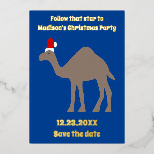 Tarjeta Festiva Con Relieve Metalizado Camello Navideño Lindo Personalizado Guardar la Fe