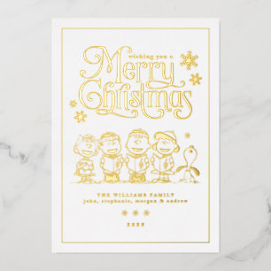 Tarjeta Festiva Con Relieve Metalizado Cantarines de Navidad de Peanuts Fiesta