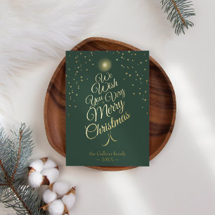 Tarjeta Festiva Con Relieve Metalizado Carta verde muy morada de árbol de navidad