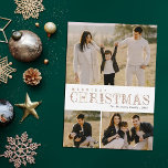 Tarjeta Festiva Con Relieve Metalizado Cartas verdes 3 Navidades de Collage de fotos<br><div class="desc">Esta hermosa tarjeta de tres fotos de collage de vacaciones incluye letras diseñadas con acentos verdes/follaje (flores y hojas), que dice, "Navidades más hermosos" en Relieve metalizado real sobre un fondo blanco. El Relieve metalizado está disponible en oro, oro rosa o plata. El color de fondo se puede personalizar, si...</div>