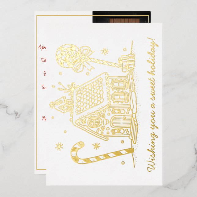 Tarjeta Festiva Con Relieve Metalizado Casa de caramelos | Una foto (Anverso/Reverso)