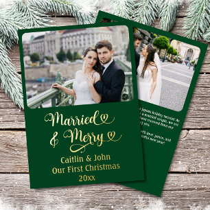 Tarjeta Festiva Con Relieve Metalizado Casado Merry Newlyweds Primer Navidad Personalizad