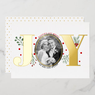 Tarjeta Festiva Con Relieve Metalizado Casados y alegres JOY Navidad foto oro