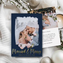 Tarjeta Festiva Con Relieve Metalizado Casados y Alegres Lujo Oro Navidad