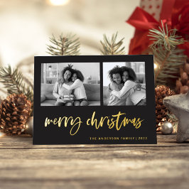 Tarjeta Festiva Con Relieve Metalizado Casual Script Dos Cuadrícula de Fotos | Feliz Navi