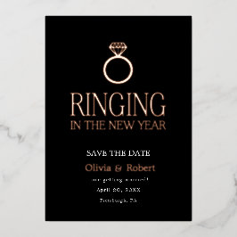 Tarjeta Festiva Con Relieve Metalizado Celebrando el Año Nuevo, guarde la fecha