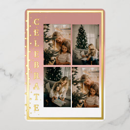 Tarjeta Festiva Con Relieve Metalizado Celebrar Cuatro Foto Moderno Elegante