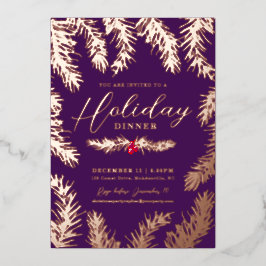 Tarjeta Festiva Con Relieve Metalizado Cena de vacaciones arándano rojo navidad púrpura