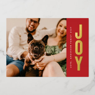 Tarjeta Festiva Con Relieve Metalizado Cepillo de oro estampado júbilo con fotos rojas de