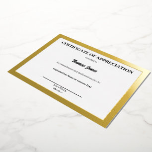 Tarjeta Festiva Con Relieve Metalizado Certificado de Agradecimiento Premio de Hoja de Or