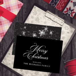 Tarjeta Festiva Con Relieve Metalizado Charcoal Silver Snowflake Holiday Card