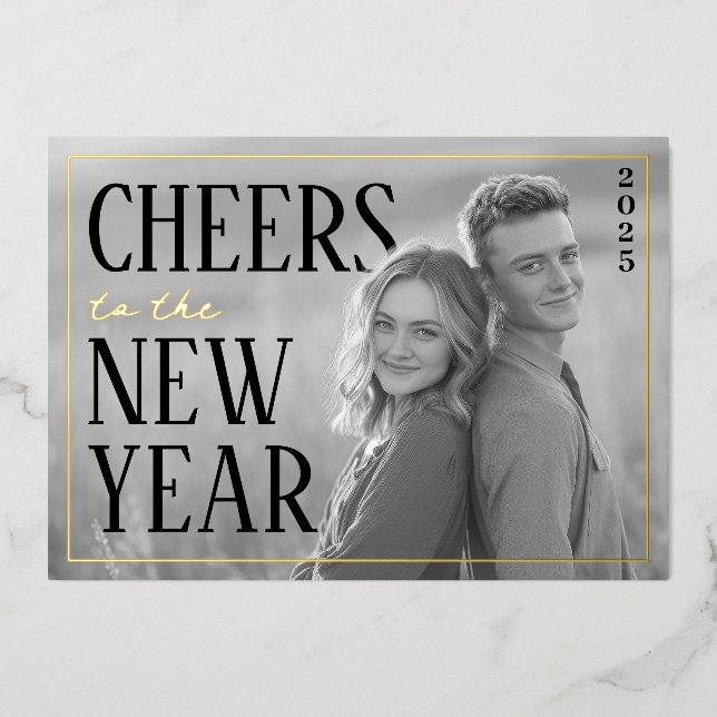 Tarjeta Festiva Con Relieve Metalizado Cheers to the New Year Photo (Anverso)