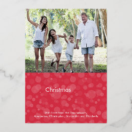 Tarjeta Festiva Con Relieve Metalizado Cherry Red Script Bokeh Merry Christmas Photo Reli
