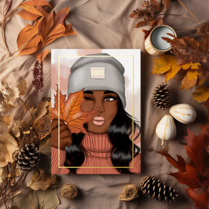 Tarjeta Festiva Con Relieve Metalizado Chic afroamericano de temporada otoñal - Otoño