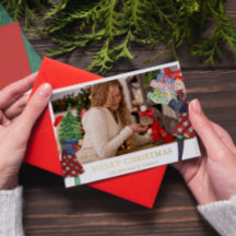 Chica Festiva Ilustración de Navidad con Foto Roja