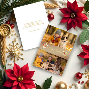 Tarjeta Festiva Con Relieve Metalizado Christmas Botanical Holly Branches Themed Photo