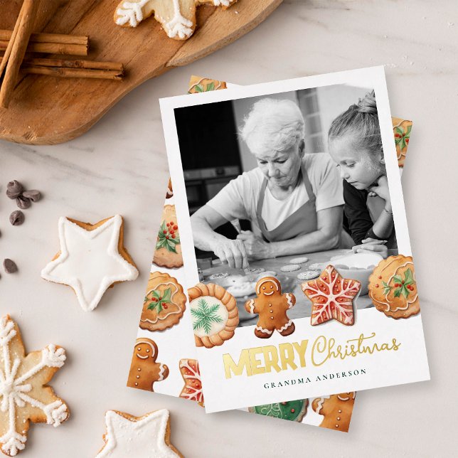 Tarjeta Festiva Con Relieve Metalizado Christmas Cookies Holiday Baking Photo Foil Card (Subido por el creador)